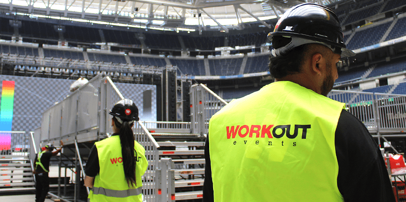 trabajadores de workout events en el santiago bernabeu