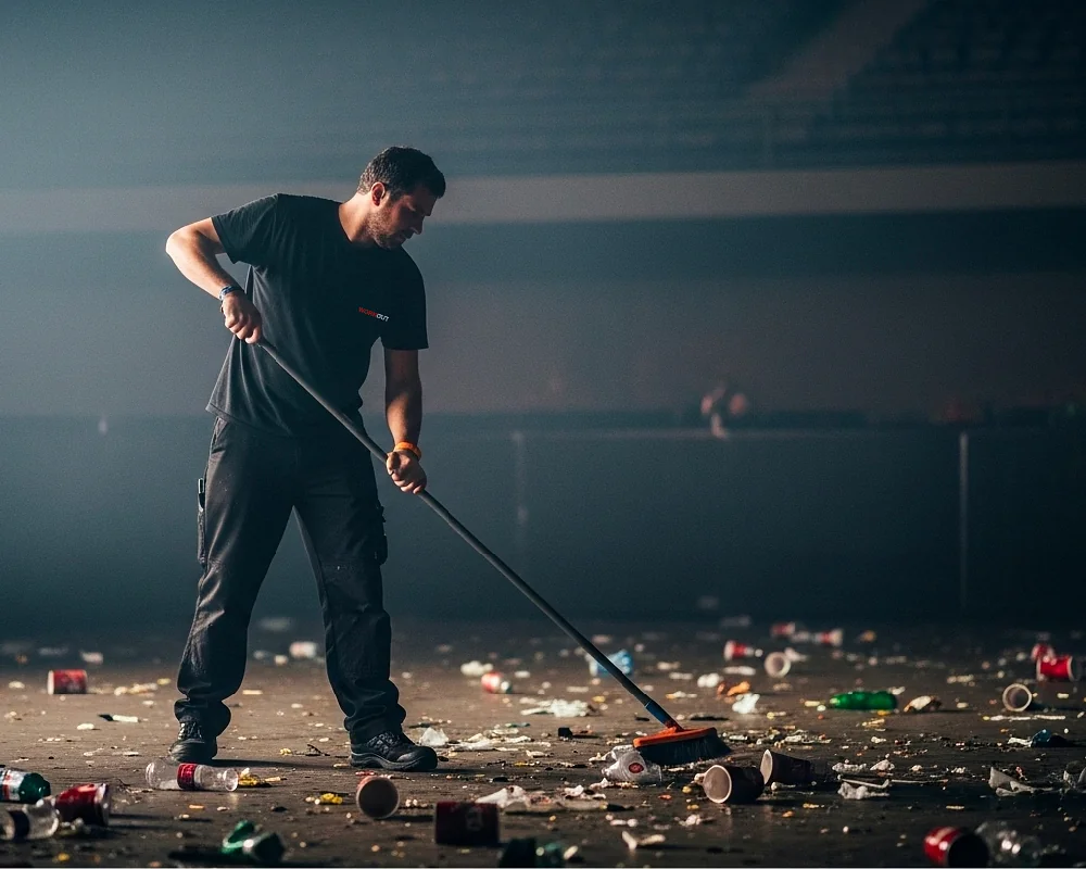 Cleaning personnel sweeping the floor